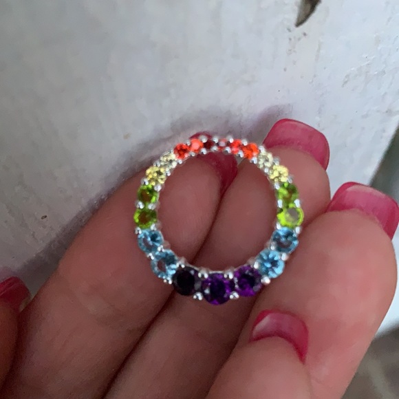 Sterling Silver Small Multi-Colored CZ Pendant - Picture 13 of 17